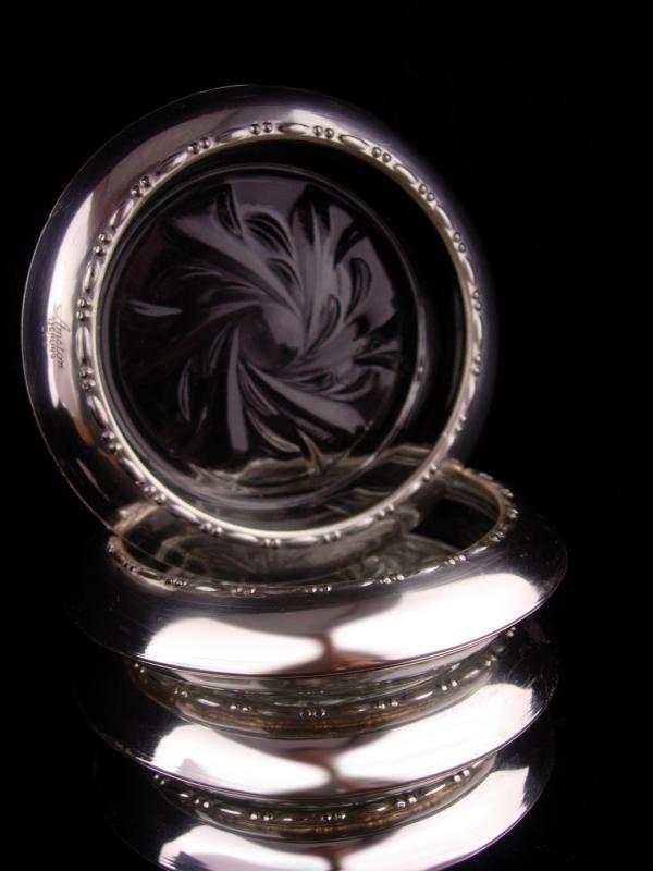 Vintage Sterling Coasters - Wedding gift - Amston sterling silver 144 - set of 4 glass coasters - anniversary gift - gift for boss