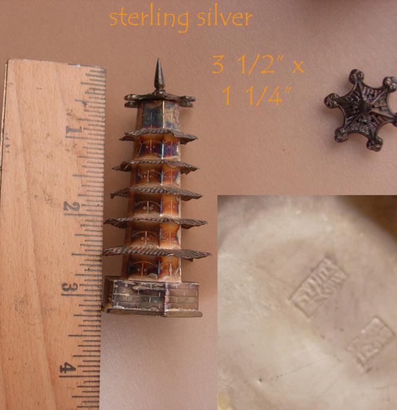 Vintage sterling Salt & Pepper shaker set - Pagoda set - 950 chinese silver - Oriental Asian design - wedding gift collector gift