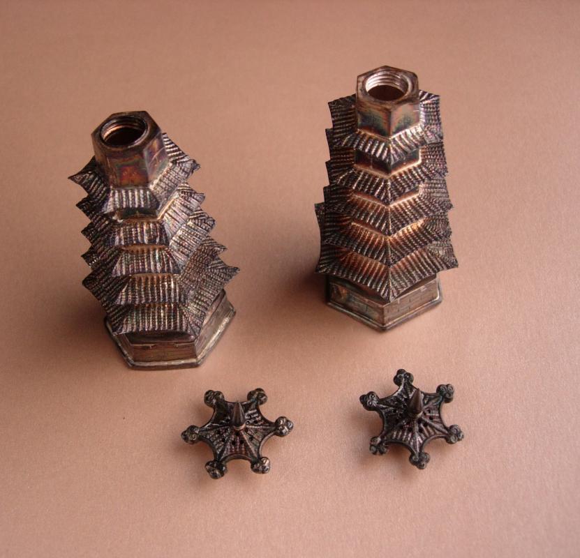 Vintage sterling Salt & Pepper shaker set - Pagoda set - 950 chinese silver - Oriental Asian design - wedding gift collector gift