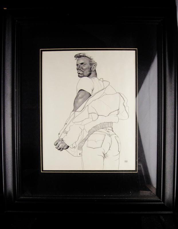 Ira C Smith- Signed pencil etching - erotic gay interest - Framed male nude - leathermen art - Alternative Illustration graphite nude 24x20