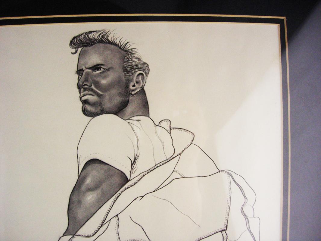 Ira C Smith- Signed pencil etching - erotic gay interest - Framed male nude - leathermen art - Alternative Illustration graphite nude 24x20