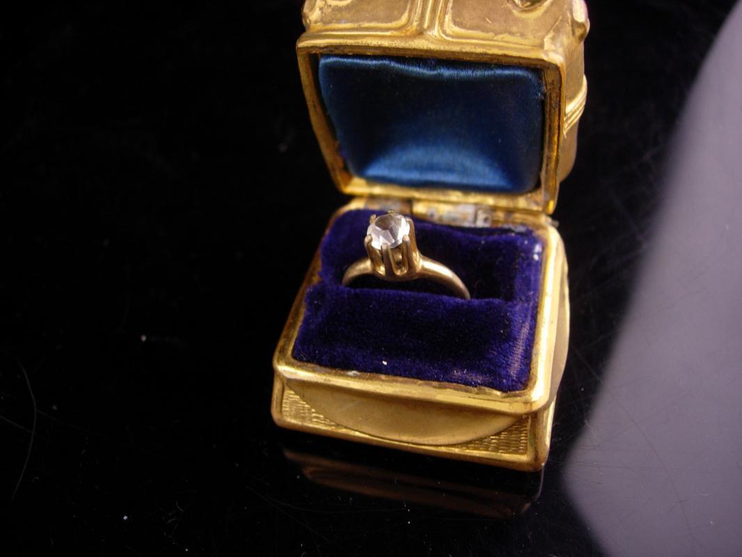 Antique RING Box - Antique engagement ring - Wedding box - Miniature Jewelry Casket - Original lining -victorian Trinket casket gold ormolu