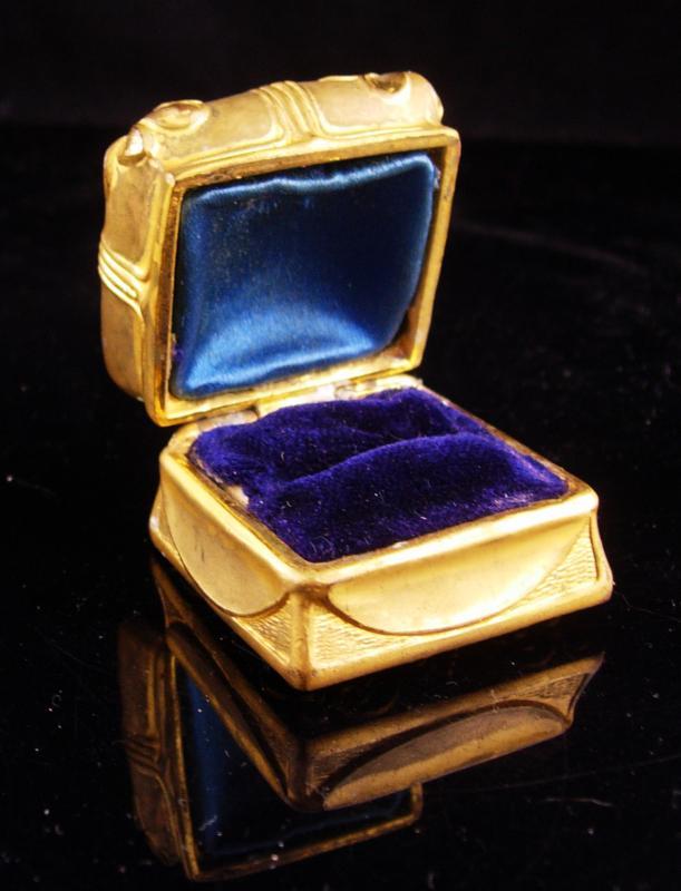 Antique RING Box - Antique engagement ring - Wedding box - Miniature Jewelry Casket - Original lining -victorian Trinket casket gold ormolu