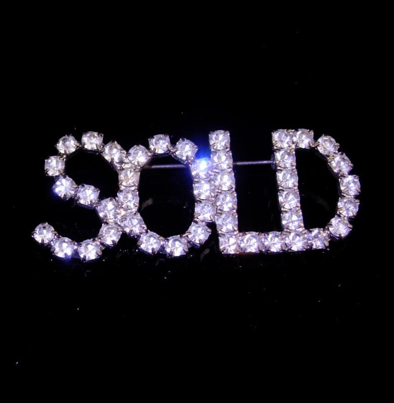 Vintage SOLD pin / silver Rhinestone Brooch / realtor pin / Real Estate Sales / Birthday gift / salesman pin / housewarming gift