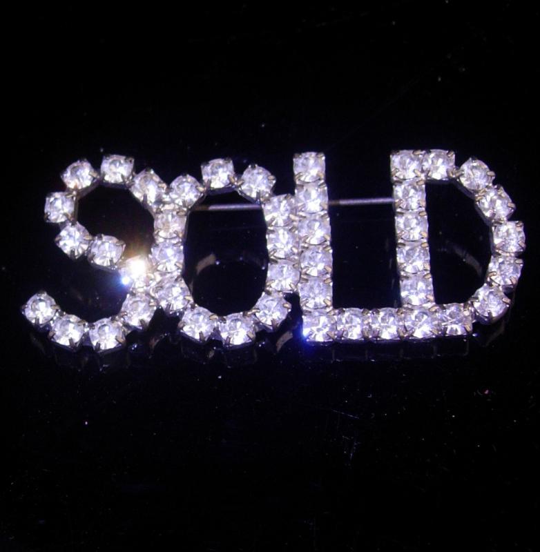 Vintage SOLD pin / silver Rhinestone Brooch / realtor pin / Real Estate Sales / Birthday gift / salesman pin / housewarming gift