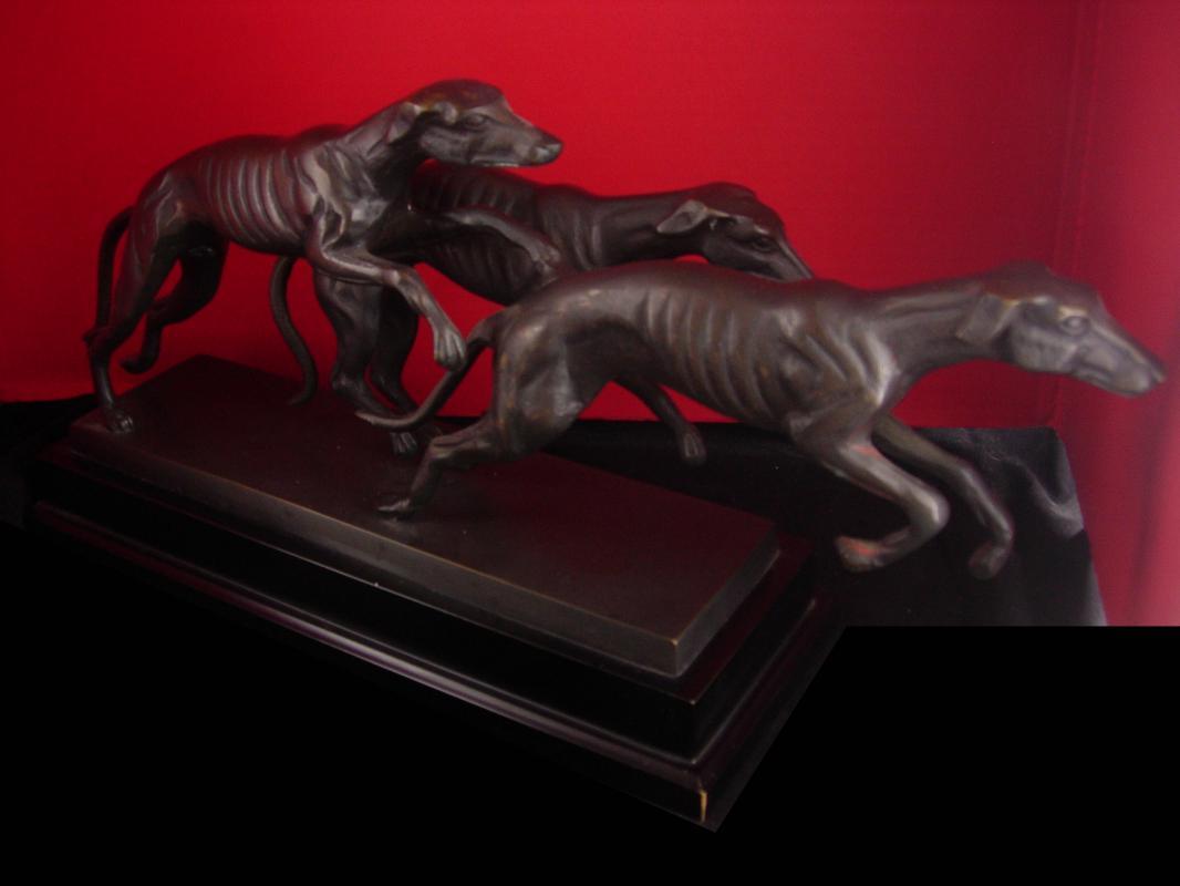 Art deco Saluki statue - running whippets - bronze dogs - Vintage Sighthound Dog - Tracks Races GreyHound Gambling Betting Borzoi Afghan