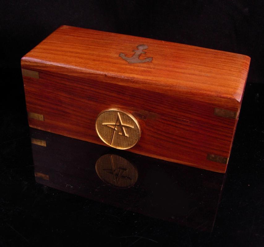 Mens embossed Ship Box - Nautical Anchor vintage gift - Initial A -Jewelry case - mens dresser box - gift for dad sailor- personalized gift
