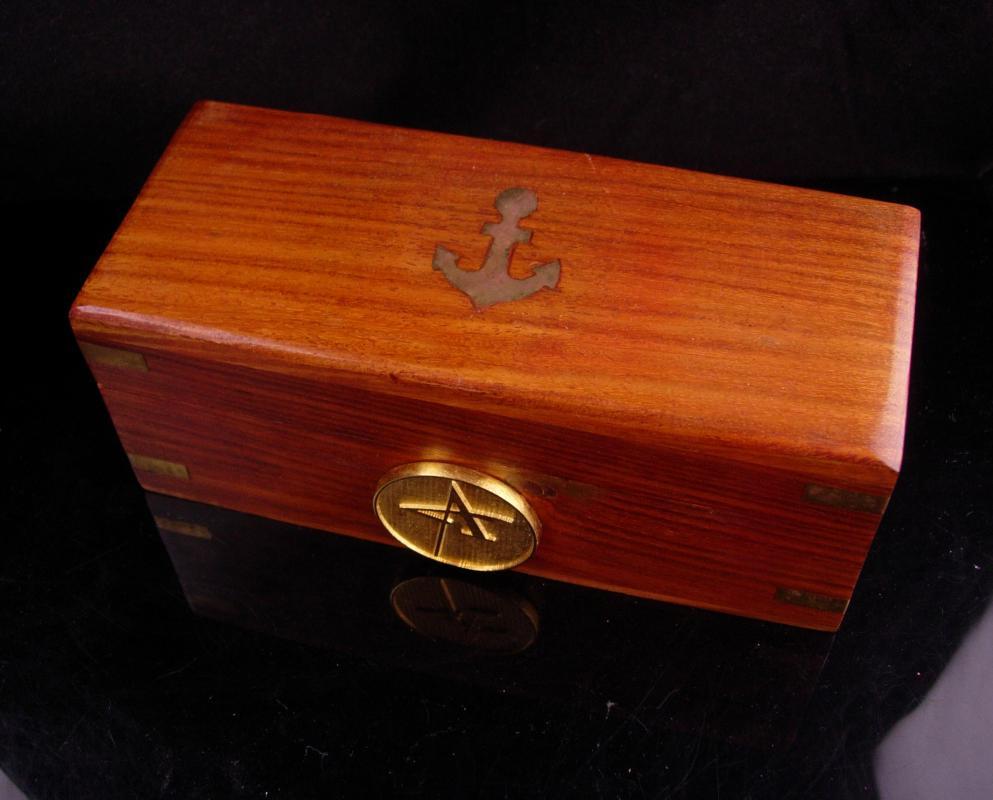 Mens embossed Ship Box - Nautical Anchor vintage gift - Initial A -Jewelry case - mens dresser box - gift for dad sailor- personalized gift