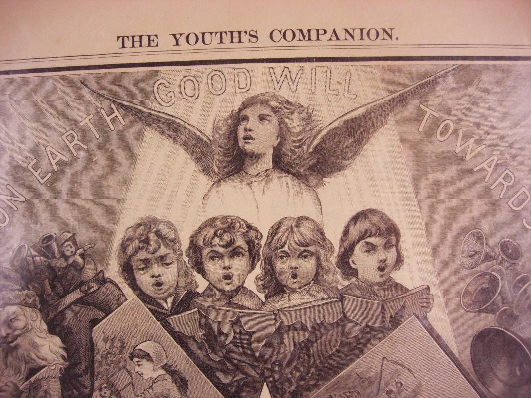 15x9 Antique Victorian angels - December 11 1884 - framable Cherubs - signing angels - perfect for framing - christmas design