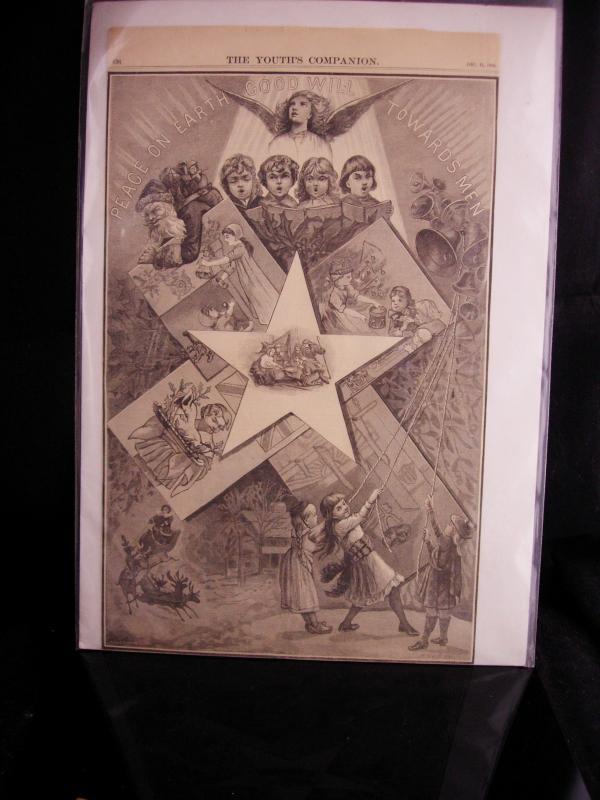 15x9 Antique Victorian angels - December 11 1884 - framable Cherubs - signing angels - perfect for framing - christmas design
