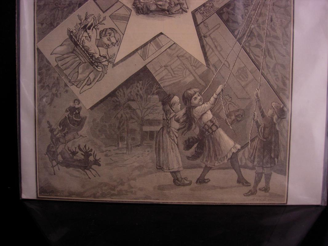 15x9 Antique Victorian angels - December 11 1884 - framable Cherubs - signing angels - perfect for framing - christmas design