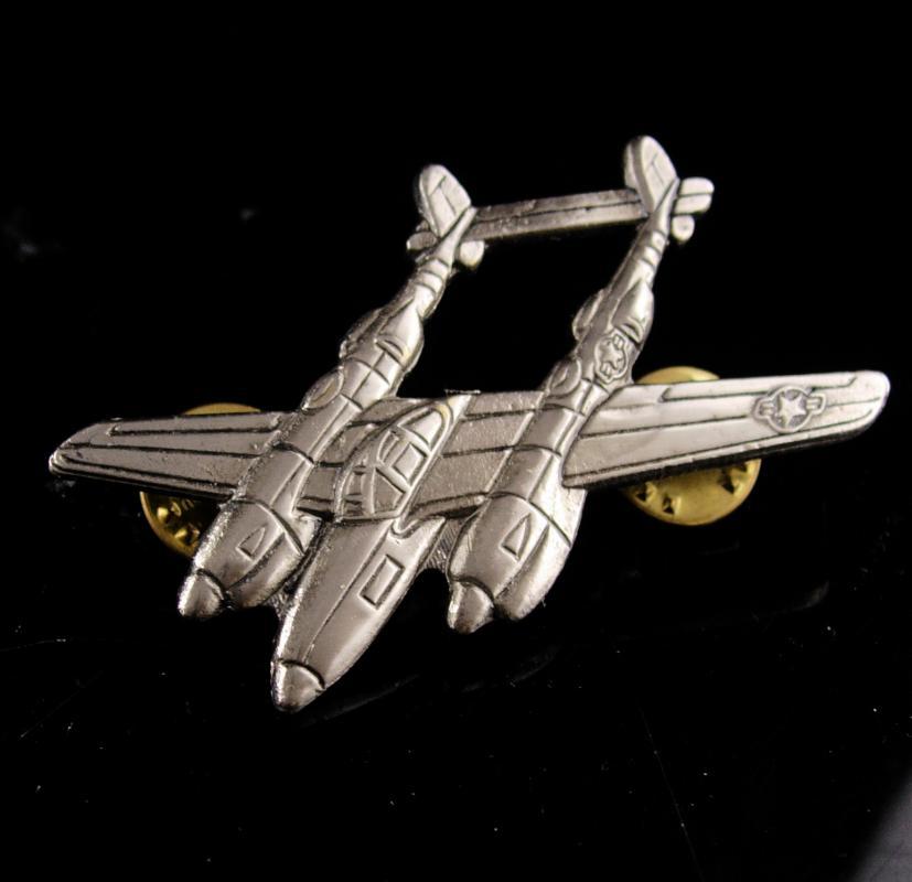 WW11 Airplane collar pin - Vintage Military pin - aviator gift - Lockheed P-38 Lightning lapel pin - silver airplane