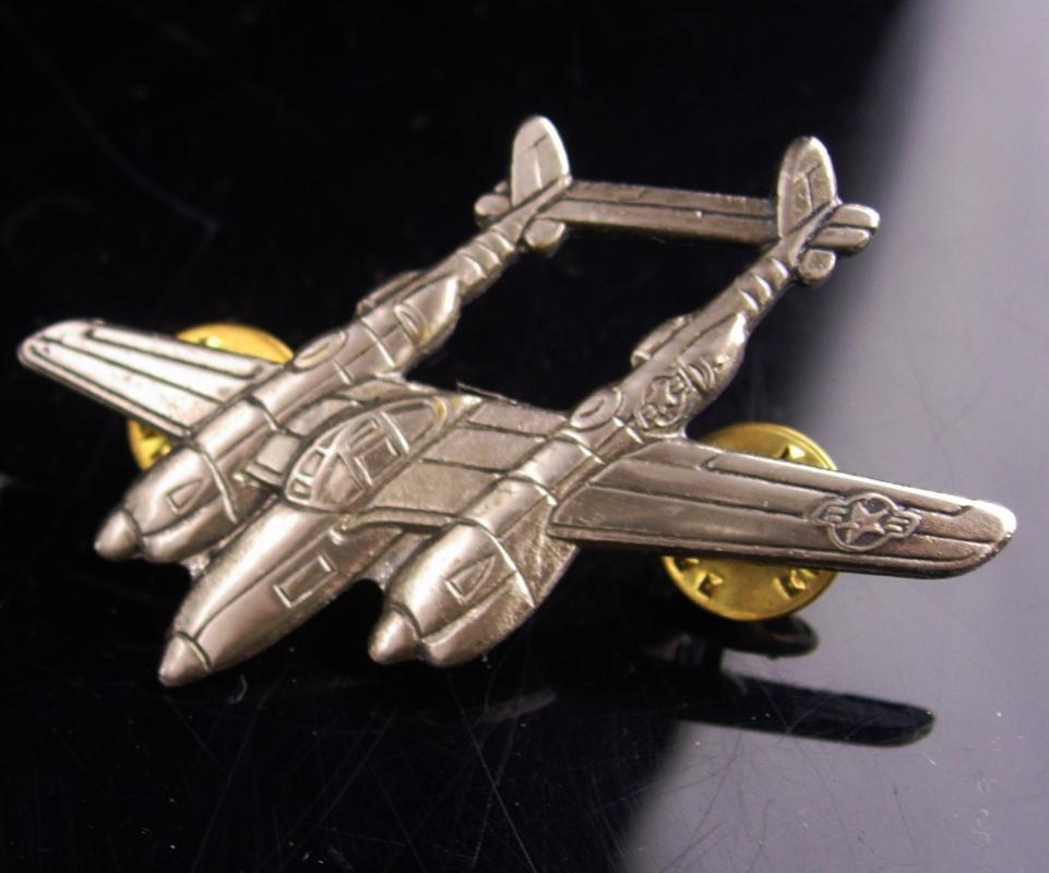 WW11 Airplane collar pin - Vintage Military pin - aviator gift - Lockheed P-38 Lightning lapel pin - silver airplane