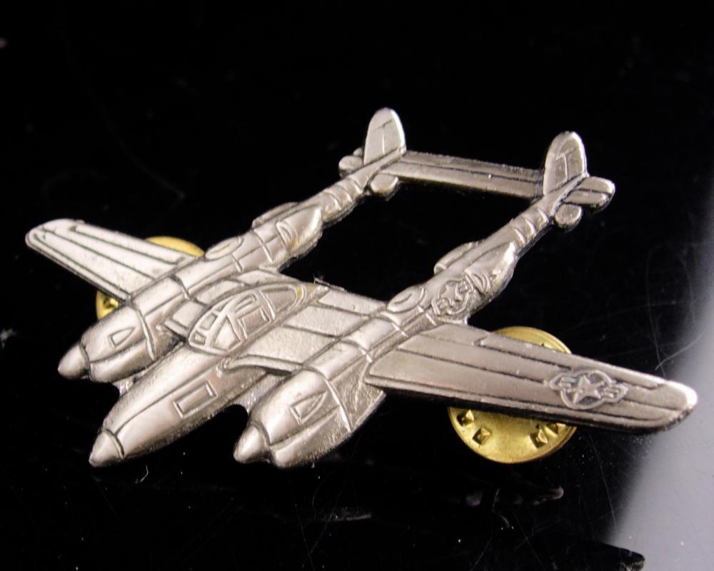 WW11 Airplane collar pin - Vintage Military pin - aviator gift - Lockheed P-38 Lightning lapel pin - silver airplane