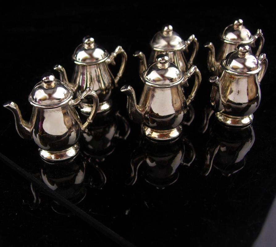 6 Vintage Place Card Holders - silver teapots - victorian tea - business card holder - dinner party accessory