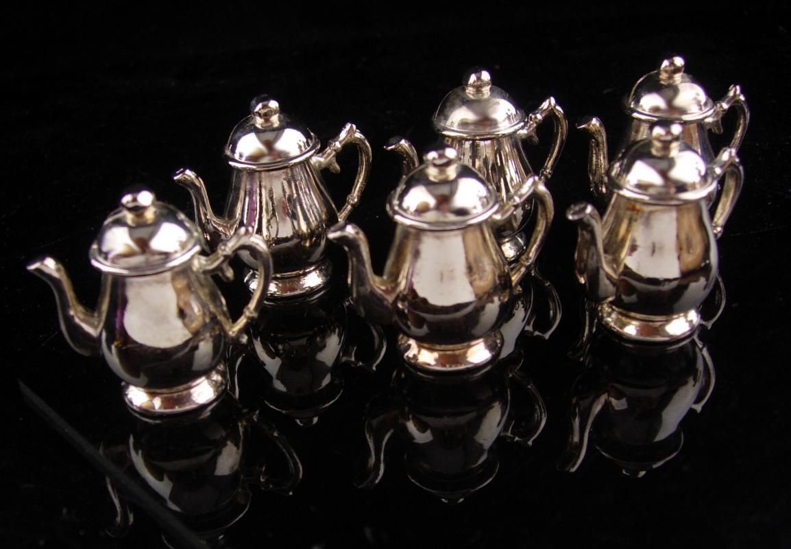 6 Vintage Place Card Holders - silver teapots - victorian tea - business card holder - dinner party accessory