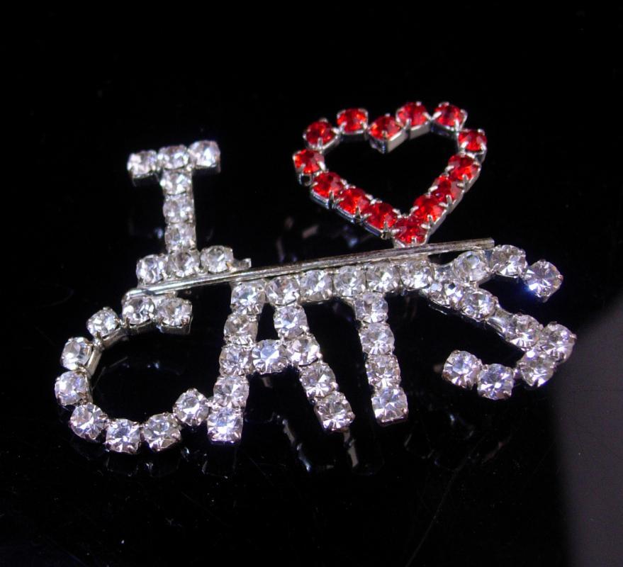 vintage Exotic Cat Brooch - rhinestone pin - I love cats - animal lover gift - gift for vet - gift for her - silver red pin