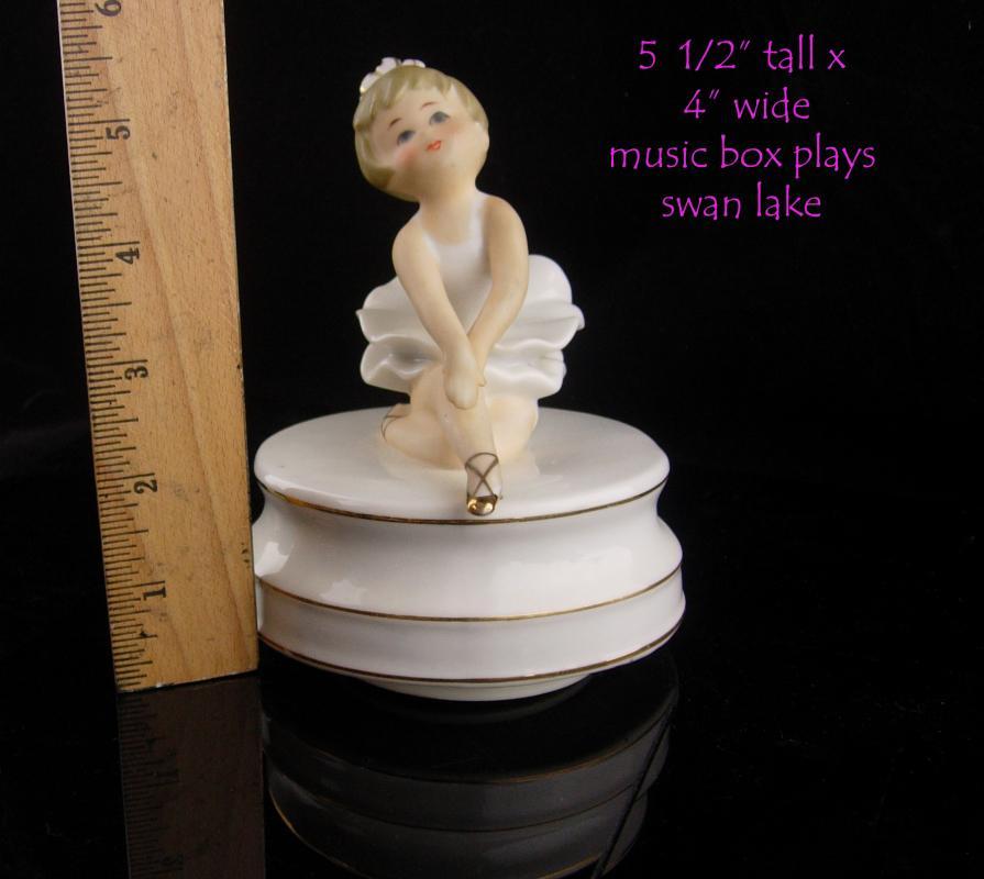 Vintage Ballerina music box - bisque figurine - Schmid Brothers - swan lake music box - Porcelain statue - ballet girl - made in Japan