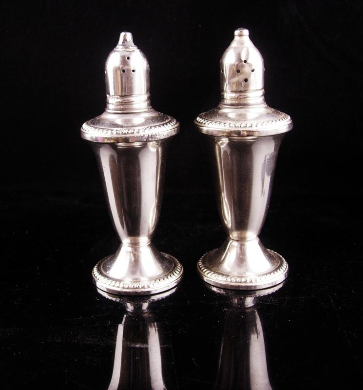 Victorian sterling Salt Pepper Shaker set - vintage sterling set - tall fancy design - Duchin marked sterling - vintage silver wedding gift