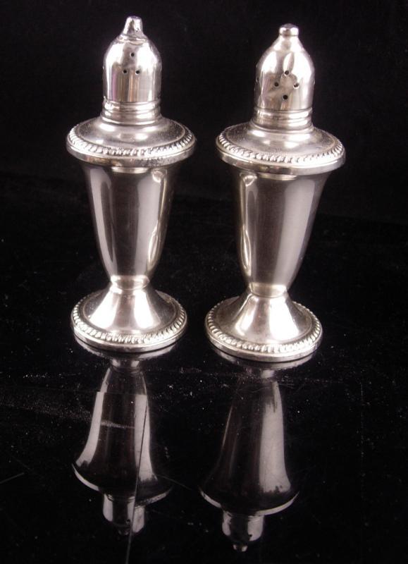 Victorian sterling Salt Pepper Shaker set - vintage sterling set - tall fancy design - Duchin marked sterling - vintage silver wedding gift