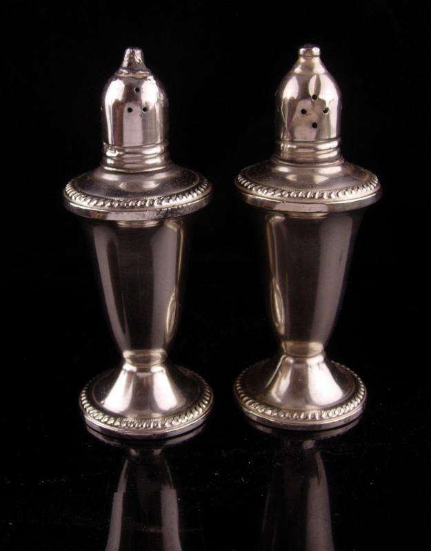 Victorian sterling Salt Pepper Shaker set - vintage sterling set - tall fancy design - Duchin marked sterling - vintage silver wedding gift