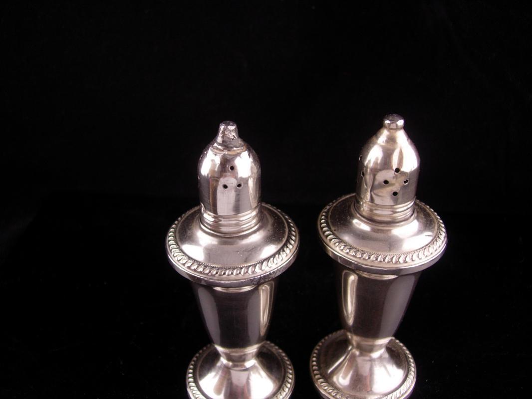 Victorian sterling Salt Pepper Shaker set - vintage sterling set - tall fancy design - Duchin marked sterling - vintage silver wedding gift