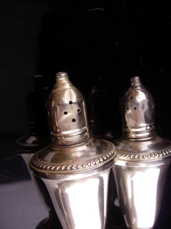 Victorian sterling Salt Pepper Shaker set - vintage sterling set - tall fancy design - Duchin marked sterling - vintage silver wedding gift