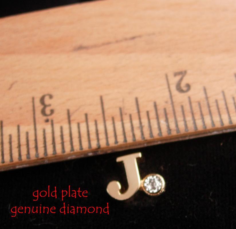 Genuine diamond tie tack - Pierre Cardin - Initial J - personalized letter J - vintage original box - Wedding gift - gold anniversary gift