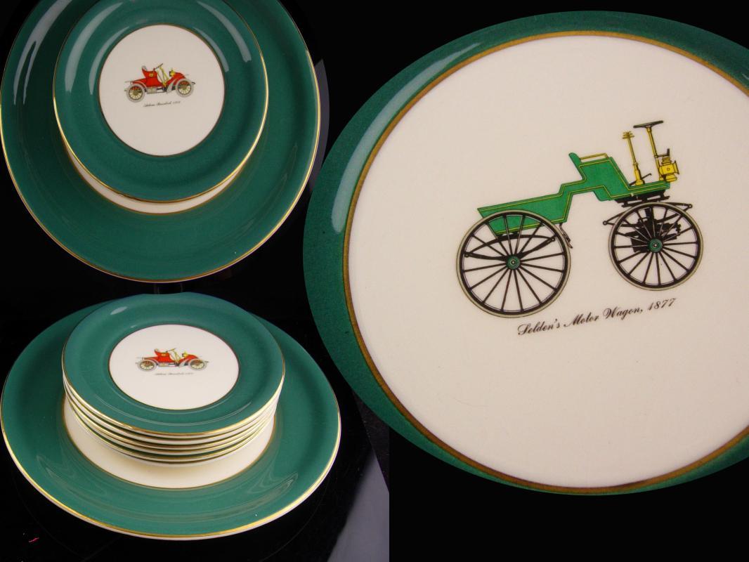 Vintage Antique automobile cake plate set - Vintage Harker car pottery - 22kt gold - Autocar Runabout -selden durea motor wagon - Winton