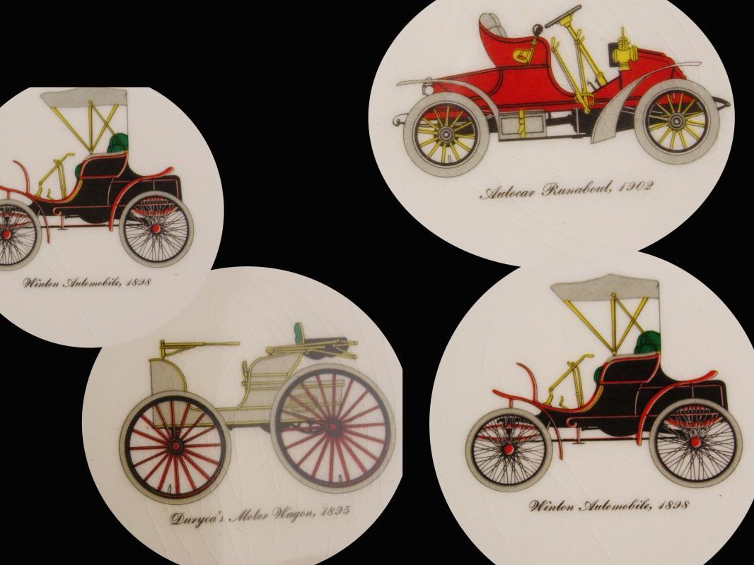 Vintage Antique automobile cake plate set - Vintage Harker car pottery - 22kt gold - Autocar Runabout -selden durea motor wagon - Winton