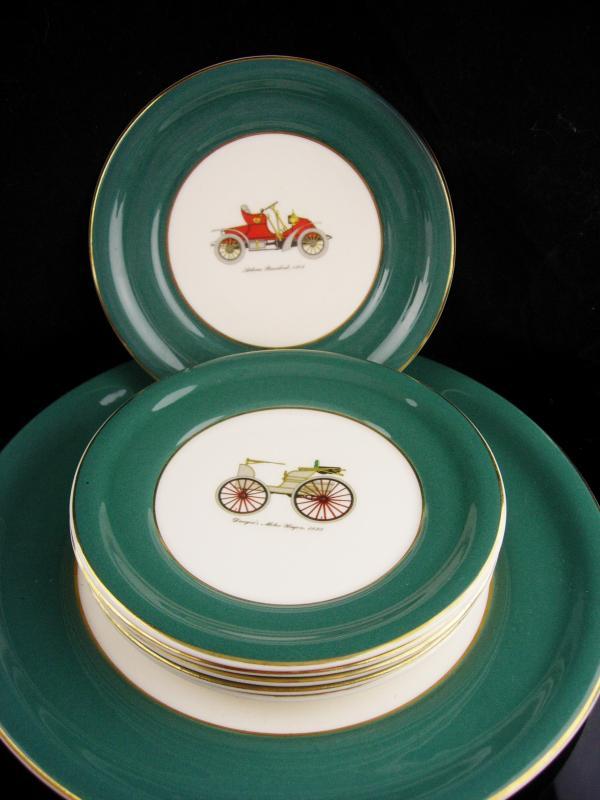 Vintage Antique automobile cake plate set - Vintage Harker car pottery - 22kt gold - Autocar Runabout -selden durea motor wagon - Winton