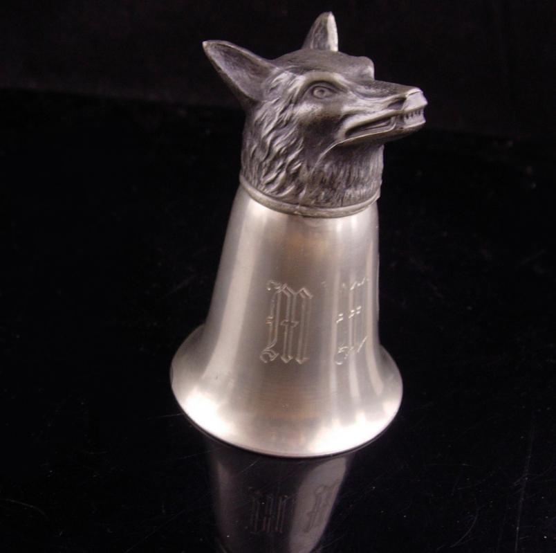 Monogrammed Wolf Shot glass - Vintage Vampire stirrup cup - initial MWC -