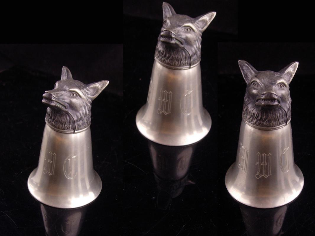 Monogrammed Wolf Shot glass - Vintage Vampire stirrup cup - initial MWC -