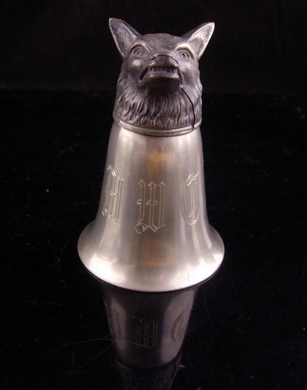 Monogrammed Wolf Shot glass - Vintage Vampire stirrup cup - initial MWC -
