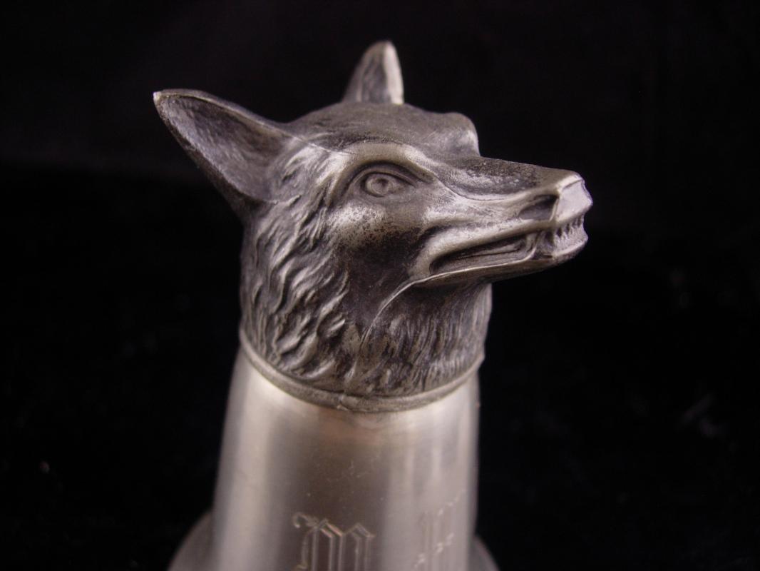 Monogrammed Wolf Shot glass - Vintage Vampire stirrup cup - initial MWC -