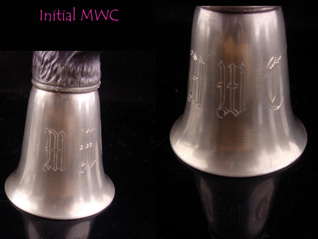 Monogrammed Wolf Shot glass - Vintage Vampire stirrup cup - initial MWC -