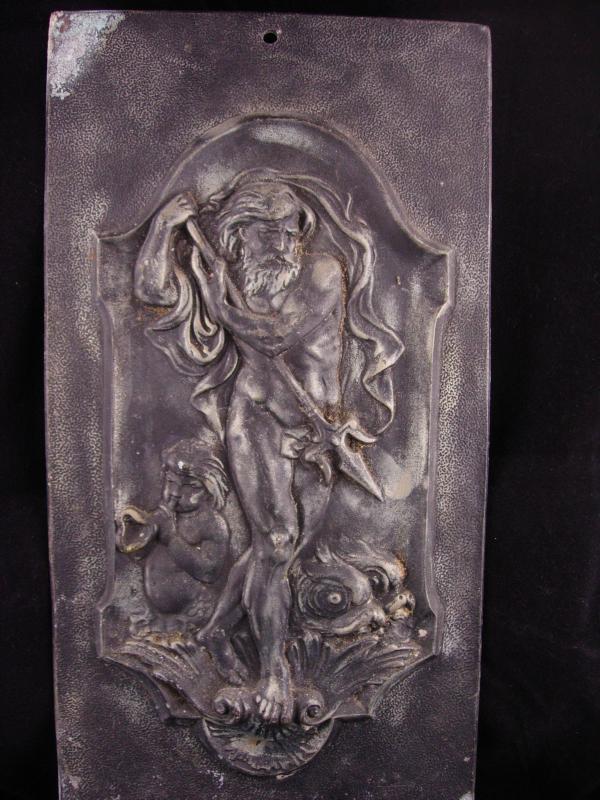 Neptune Antique Relief Plaque - Greek God & Cherub - 16