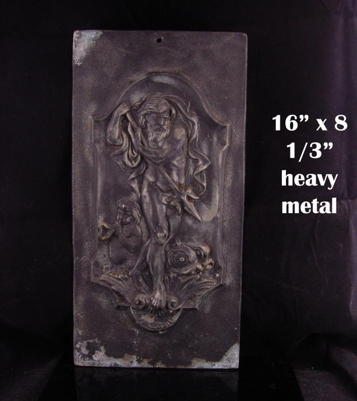 Neptune Antique Relief Plaque - Greek God & Cherub - 16