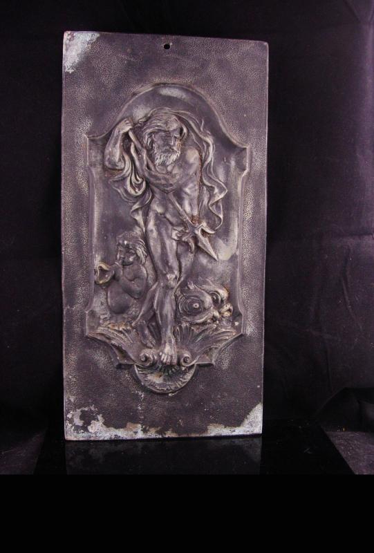 Neptune Antique Relief Plaque - Greek God & Cherub - 16