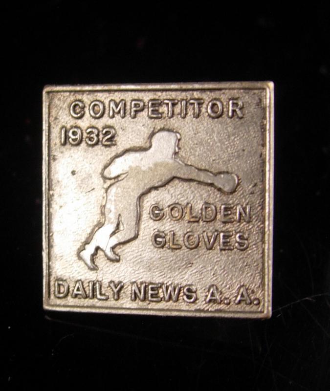 1932 Boxing Glove A.A. medal - antique Dieges & Clust Golden gloves pin - Boxer screw back collar pin