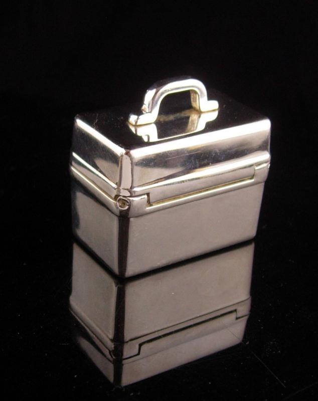 Vintage Sterling Pillbox - miniature luggage purse - carrying case - Hallmarked with handle