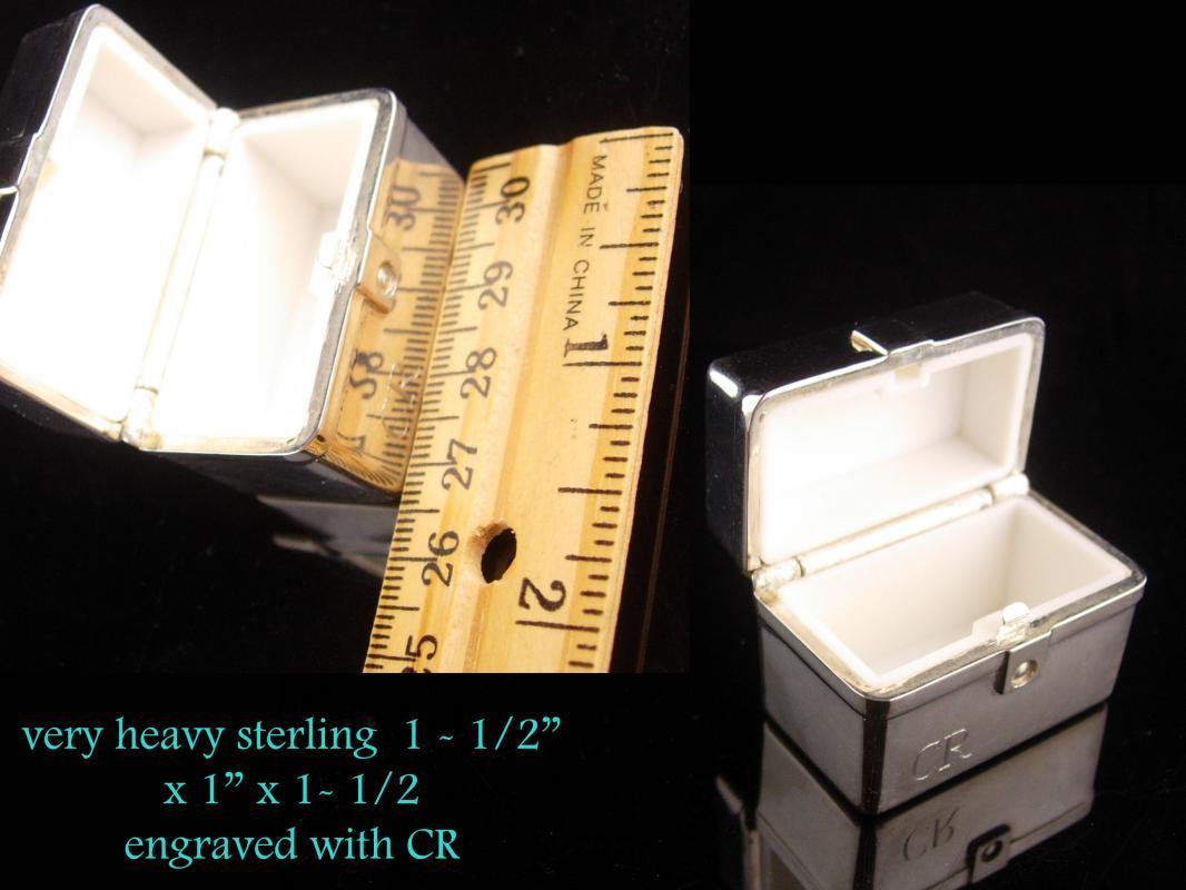 Vintage Sterling Pillbox - miniature luggage purse - carrying case - Hallmarked with handle