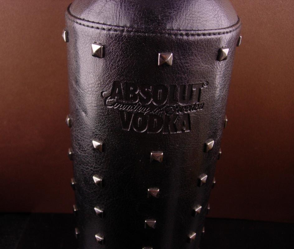 Vintage Leather stud Bottle cover -Absolut zipper black leather - designer Natalia Brilli - S&M gift