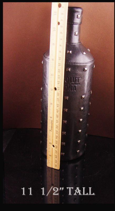 Vintage Leather stud Bottle cover -Absolut zipper black leather - designer Natalia Brilli - S&M gift