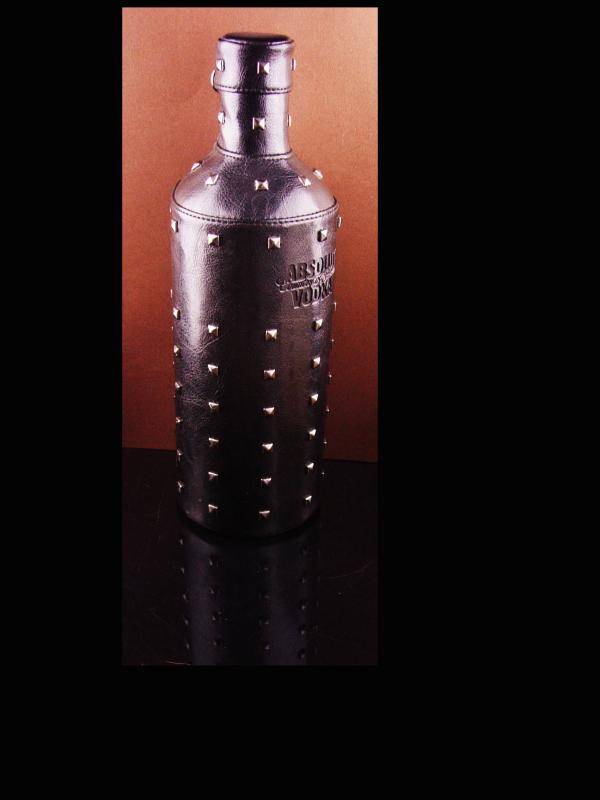 Vintage Leather stud Bottle cover -Absolut zipper black leather - designer Natalia Brilli - S&M gift