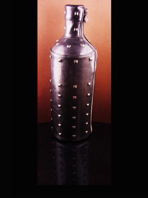 Vintage Leather stud Bottle cover -Absolut zipper black leather - designer Natalia Brilli - S&M gift