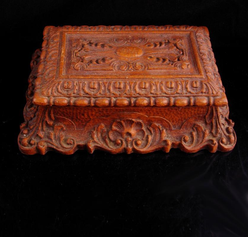 Antique Coffin box Victorian Bible case miniature coffin casket ornate baroque carving Trinket jewelry dresser heirloom vintage chest