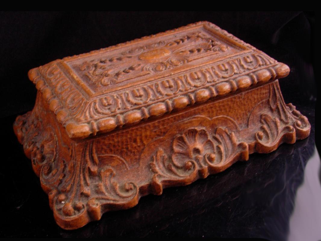 Antique Coffin box Victorian Bible case miniature coffin casket ornate baroque carving Trinket jewelry dresser heirloom vintage chest