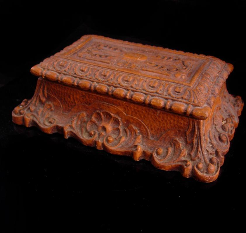 Antique Coffin box Victorian Bible case miniature coffin casket ornate baroque carving Trinket jewelry dresser heirloom vintage chest