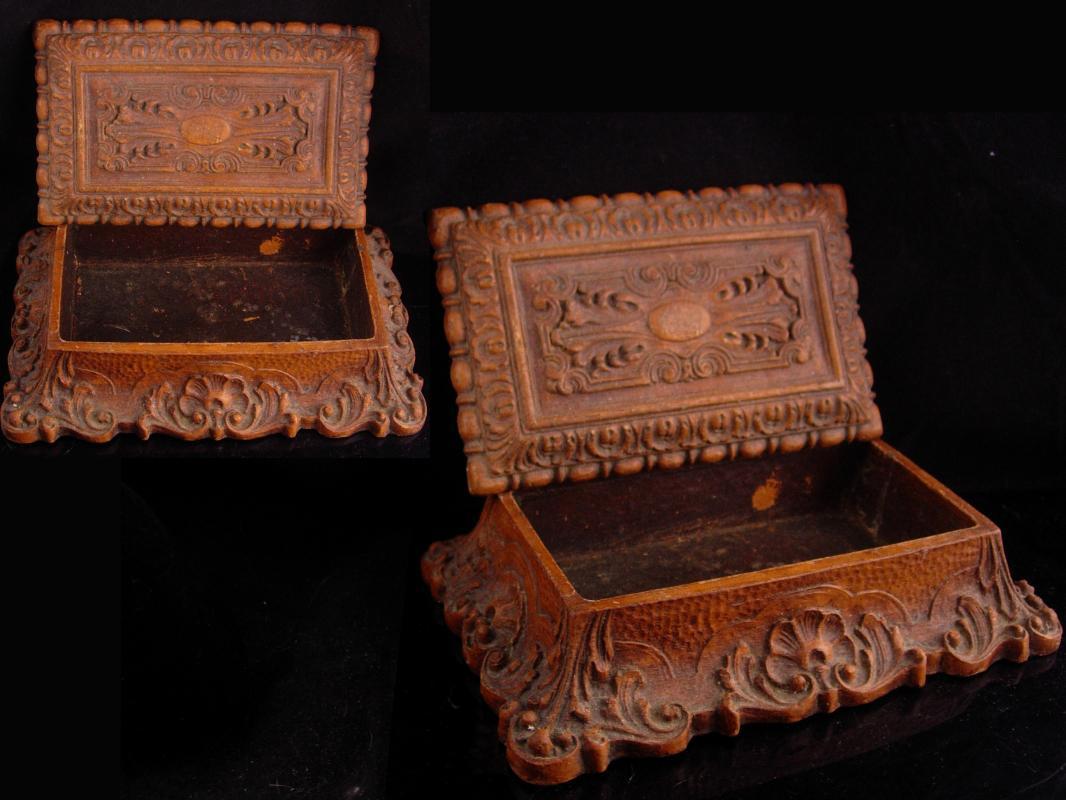 Antique Coffin box Victorian Bible case miniature coffin casket ornate baroque carving Trinket jewelry dresser heirloom vintage chest
